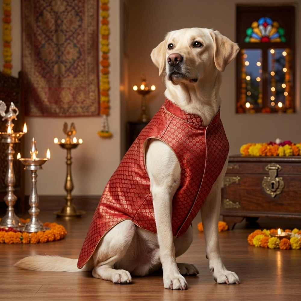 Skatrs Brocade Gold Printed Sherwani for Dogs and Cats (Red) Both-Clothing & Accessories Skatrs