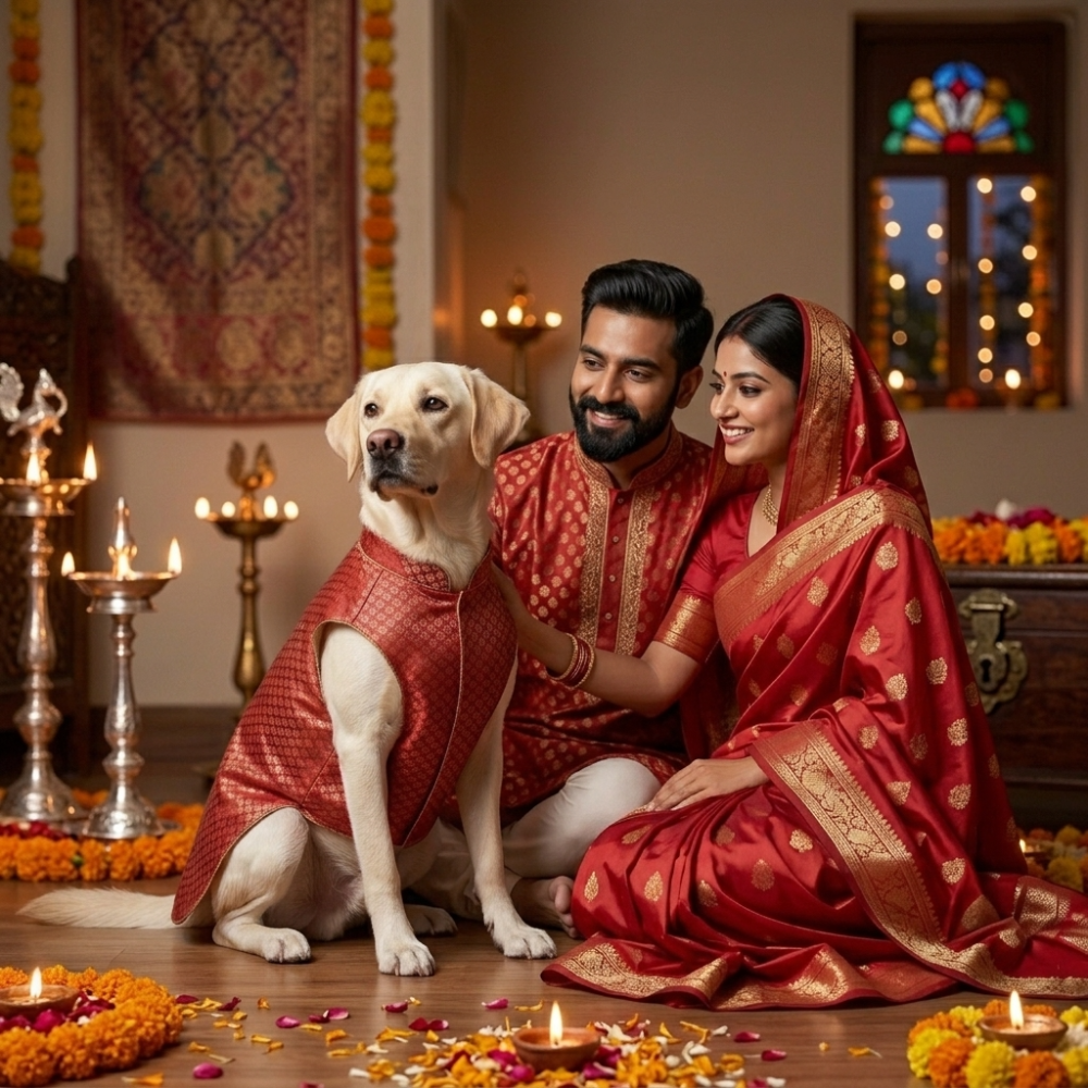 Skatrs Brocade Gold Printed Sherwani for Dogs and Cats (Red) Both-Clothing & Accessories Skatrs