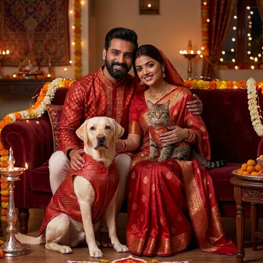 Skatrs Brocade Gold Printed Sherwani for Dogs and Cats (Red) Both-Clothing & Accessories Skatrs