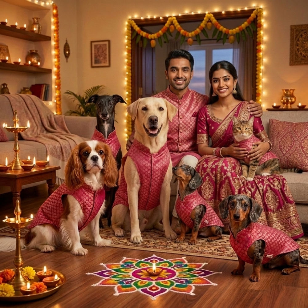 Skatrs Brocade Gold Printed Sherwani for Dogs and Cats (Pink) Both-Clothing & Accessories Skatrs