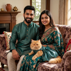 Skatrs Brocade Gold Printed Dress for Dogs and Cats (Teal) Both-Clothing & Accessories Skatrs
