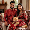 Skatrs Brocade Gold Printed Dress for Dogs and Cats (Red) Both-Clothing & Accessories Skatrs