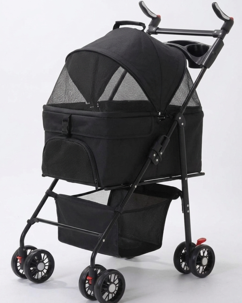 Skatrs Portable Pet Stroller for Small & Medium Dogs and Cats (Black) Both-Bedding, Mats & Travel Supplies Skatrs
