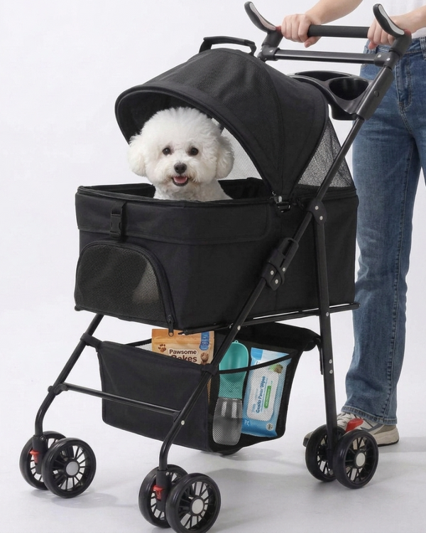 Skatrs Portable Pet Stroller for Small & Medium Dogs and Cats (Black)