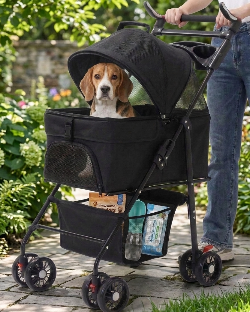 Skatrs Portable Pet Stroller for Small & Medium Dogs and Cats (Black) Both-Bedding, Mats & Travel Supplies Skatrs