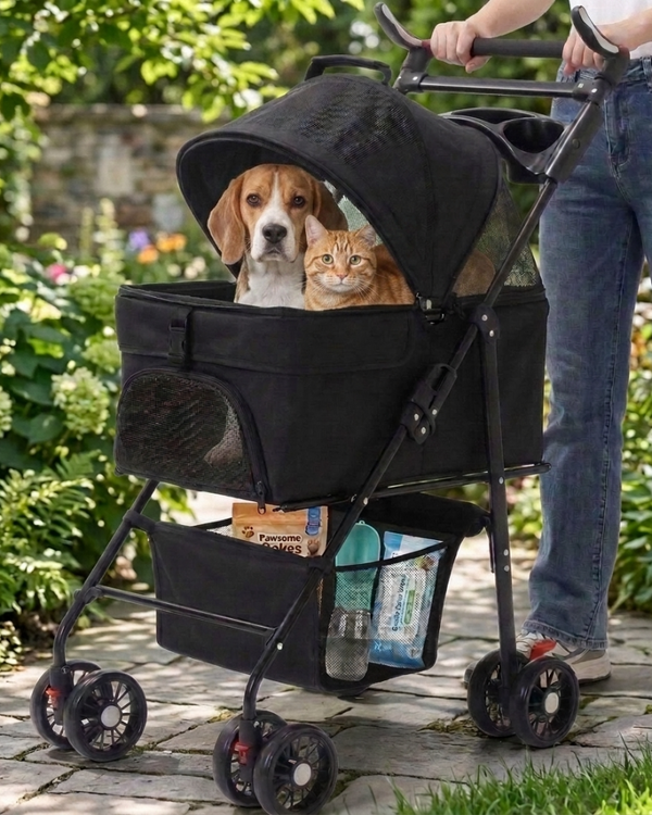 Skatrs Portable Pet Stroller for Small & Medium Dogs and Cats (Black)