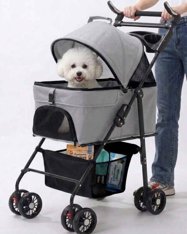 Skatrs Portable Pet Stroller for Small & Medium Dogs and Cats (Grey)