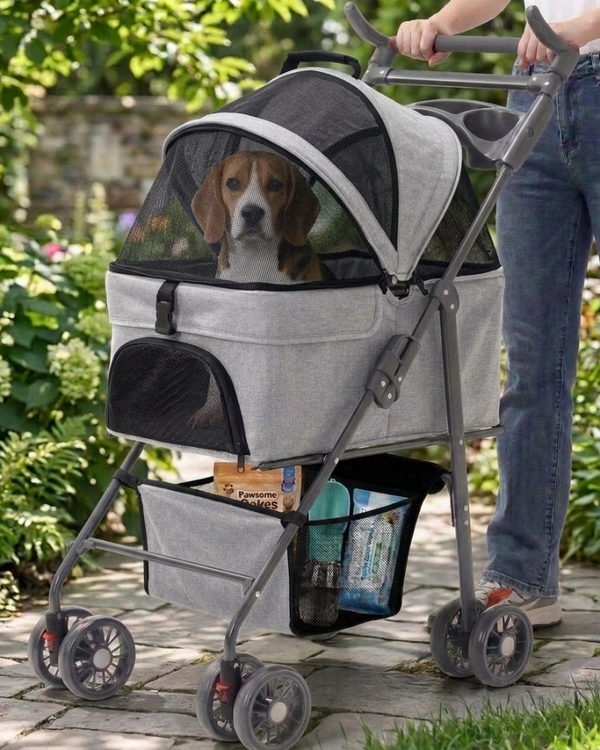 Skatrs Portable Pet Stroller for Small & Medium Dogs and Cats (Grey)