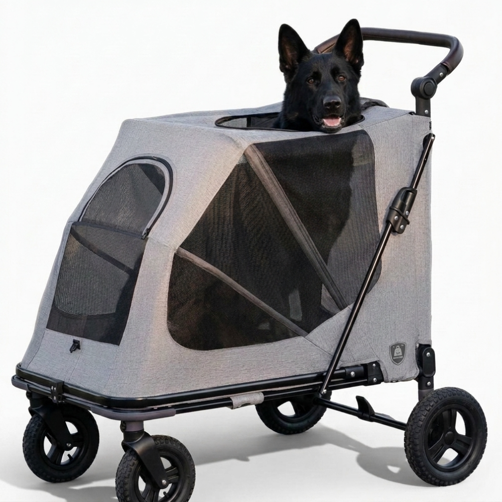 Skatrs Foldable Travel Stroller with Ventilated Mesh Windows for Large Dogs (Grey) Both-Bedding, Mats & Travel Supplies Skatrs