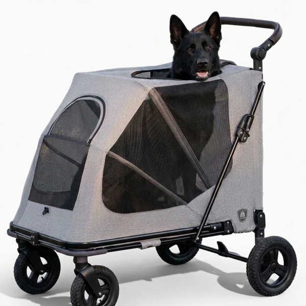 Skatrs Foldable Travel Stroller with Ventilated Mesh Windows for Large Dogs (Grey)