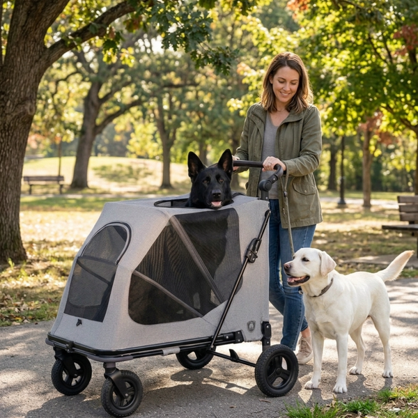 Skatrs Foldable Travel Stroller with Ventilated Mesh Windows for Large Dogs (Grey)