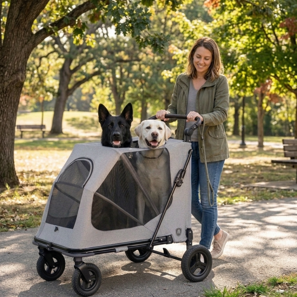 Skatrs Foldable Travel Stroller with Ventilated Mesh Windows for Large Dogs (Grey)