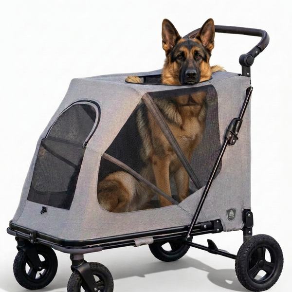Skatrs Foldable Travel Stroller with Ventilated Mesh Windows for Large Dogs (Grey)