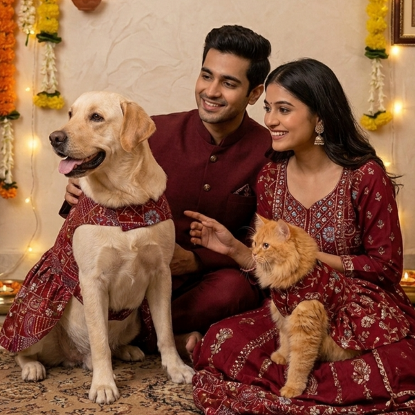 Skatrs Maharani Handcrafted Lehenga Dress for Dogs and Cats (Crimson Red)