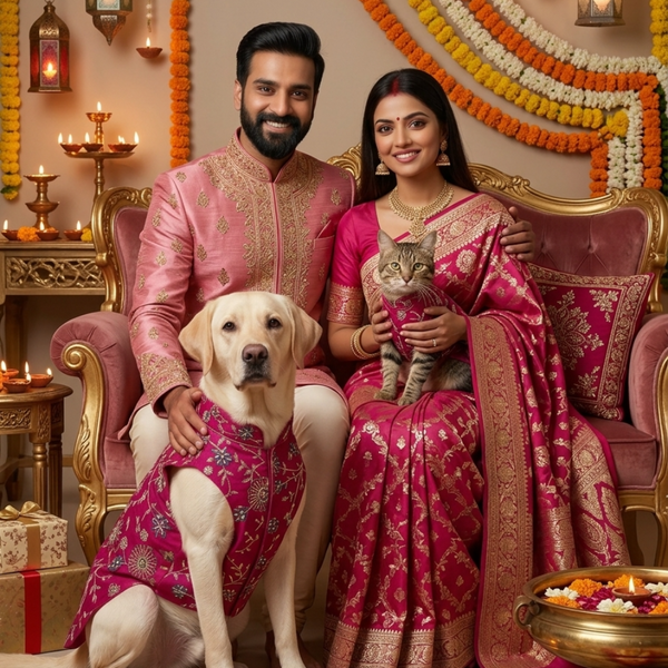 Skatrs Maharaja Handcrafted Sherwani for Dogs and Cats (Fuchsia)