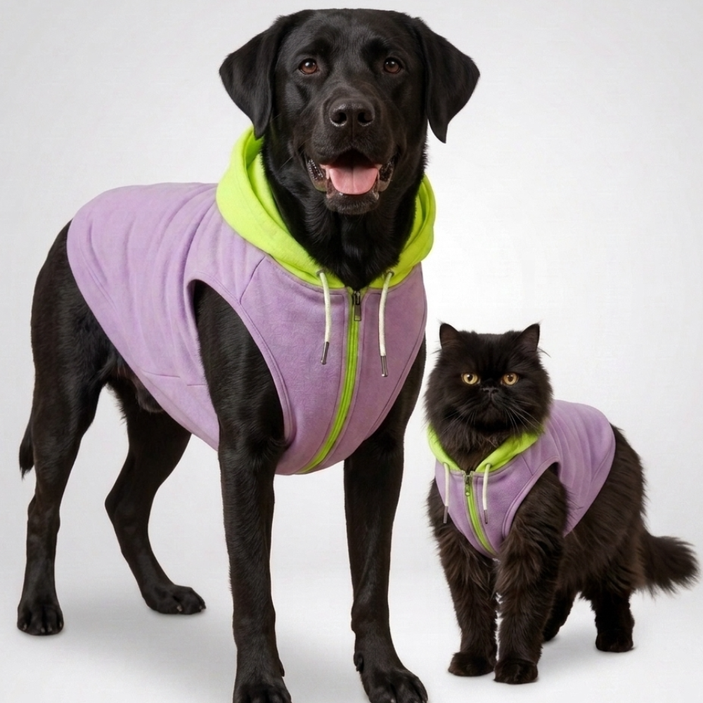 Skatrs Lilac Pop In-Style Hoodie For Dogs and Cats(Lilac & Neon Green) Both-Clothing & Accessories Skatrs XS