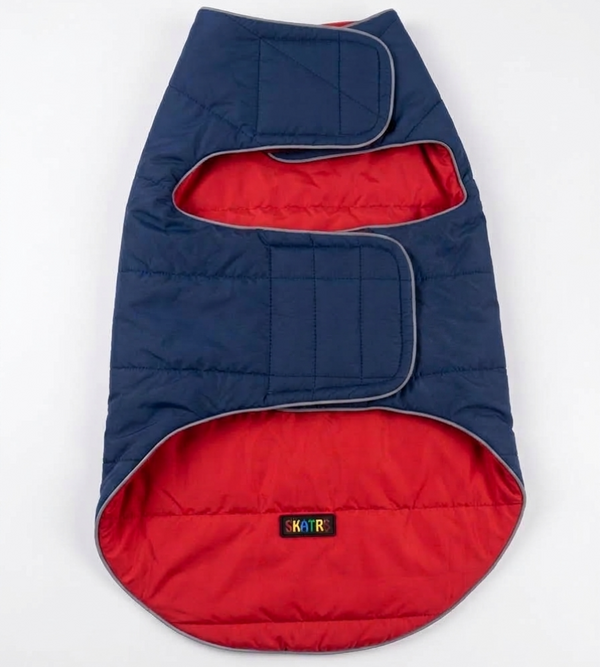 Skatrs Puffer Reversible Jacket for Dogs and Cats (Blue/Red)