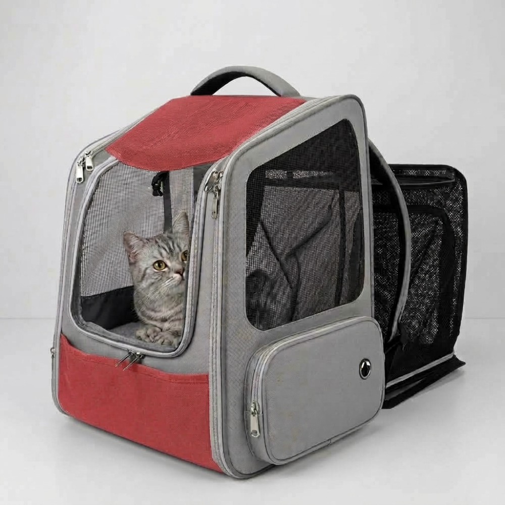 Skatrs Breathable Cat Backpack Carrier Foldable & Ventilated Travel Bag for Adult & Kitten Cats (Red) Cats-Bedding, Mats & Travel Supplies Skatrs