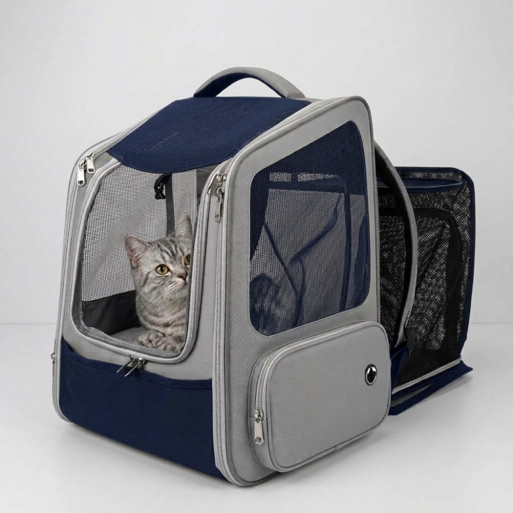 Skatrs Breathable Cat Backpack Carrier Foldable & Ventilated Travel Bag for Adult & Kitten Cats (Blue) Cats-Bedding, Mats & Travel Supplies Skatrs