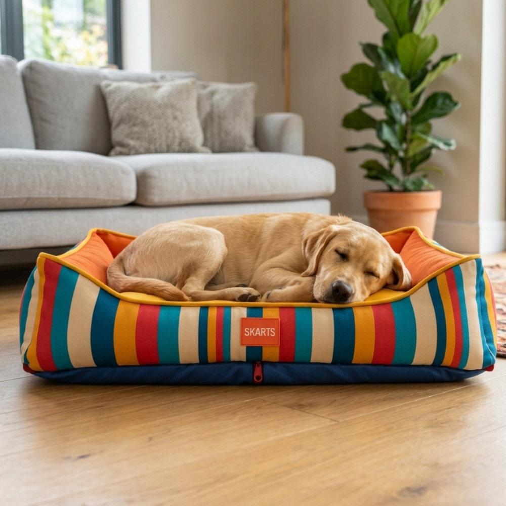 Skatrs Retro Stripe Bolster Bed for Dogs & Cats Both-Bedding, Mats & Travel Supplies Skatrs