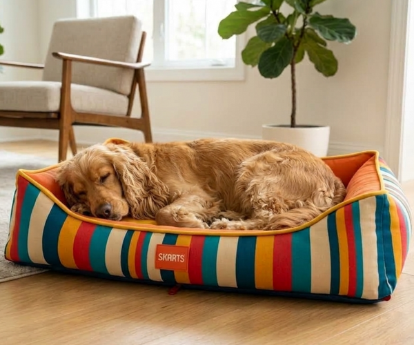 Skatrs Retro Stripe Bolster Bed for Dogs & Cats