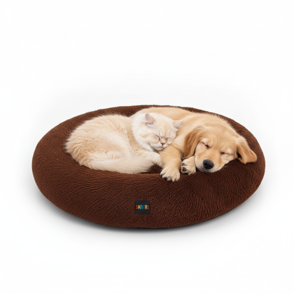 Skatrs Round Donut Bed for Cats and Small and Medium Dogs (Brown) Both-Bedding, Mats & Travel Supplies Skatrs M