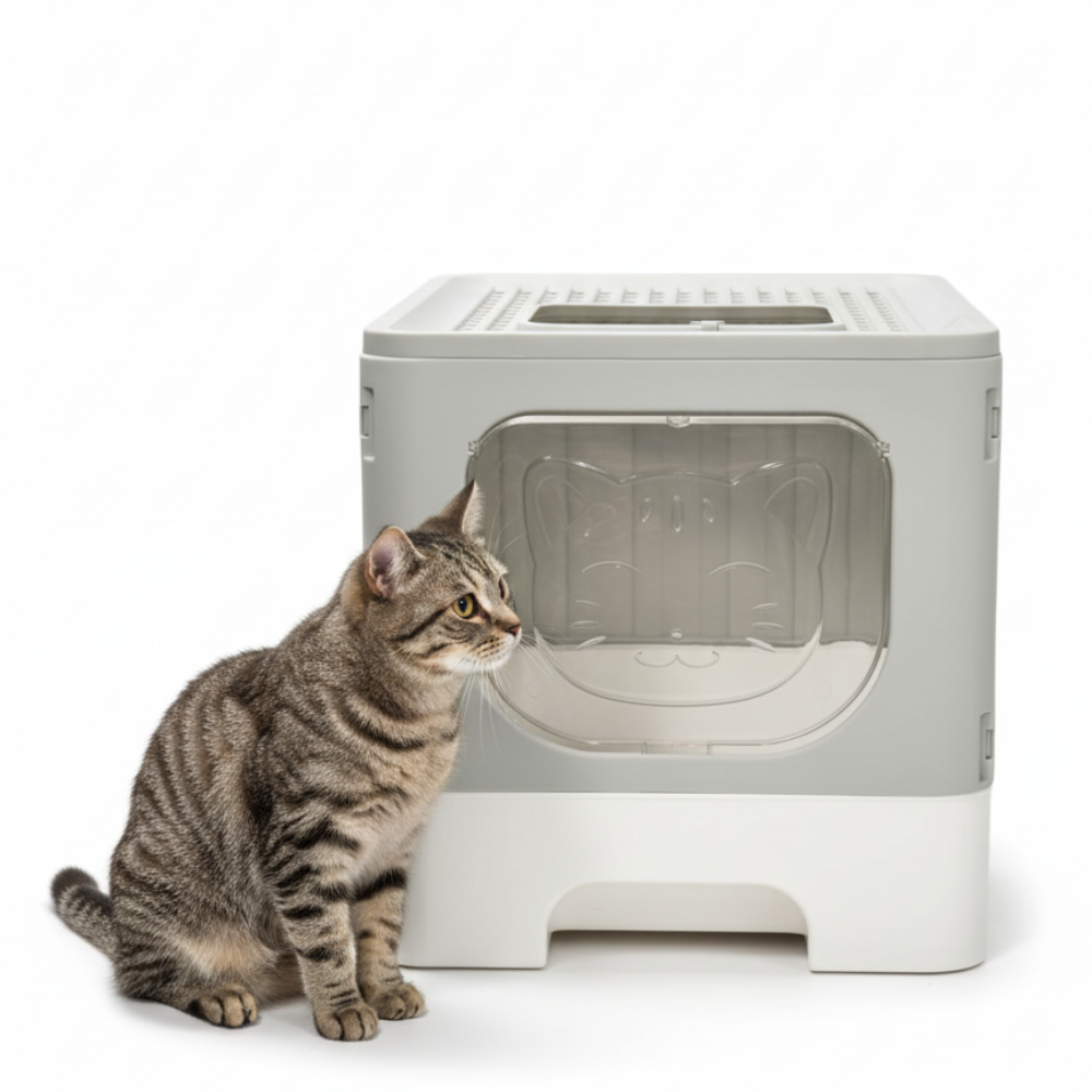 Skatrs Foldable Covered Cat Litter Box with Anti-Spill Tray Easy Cleaning Spacious Design Top and Side Openings Litter Tray for Cats and Kittens Litter Supplies Skatrs