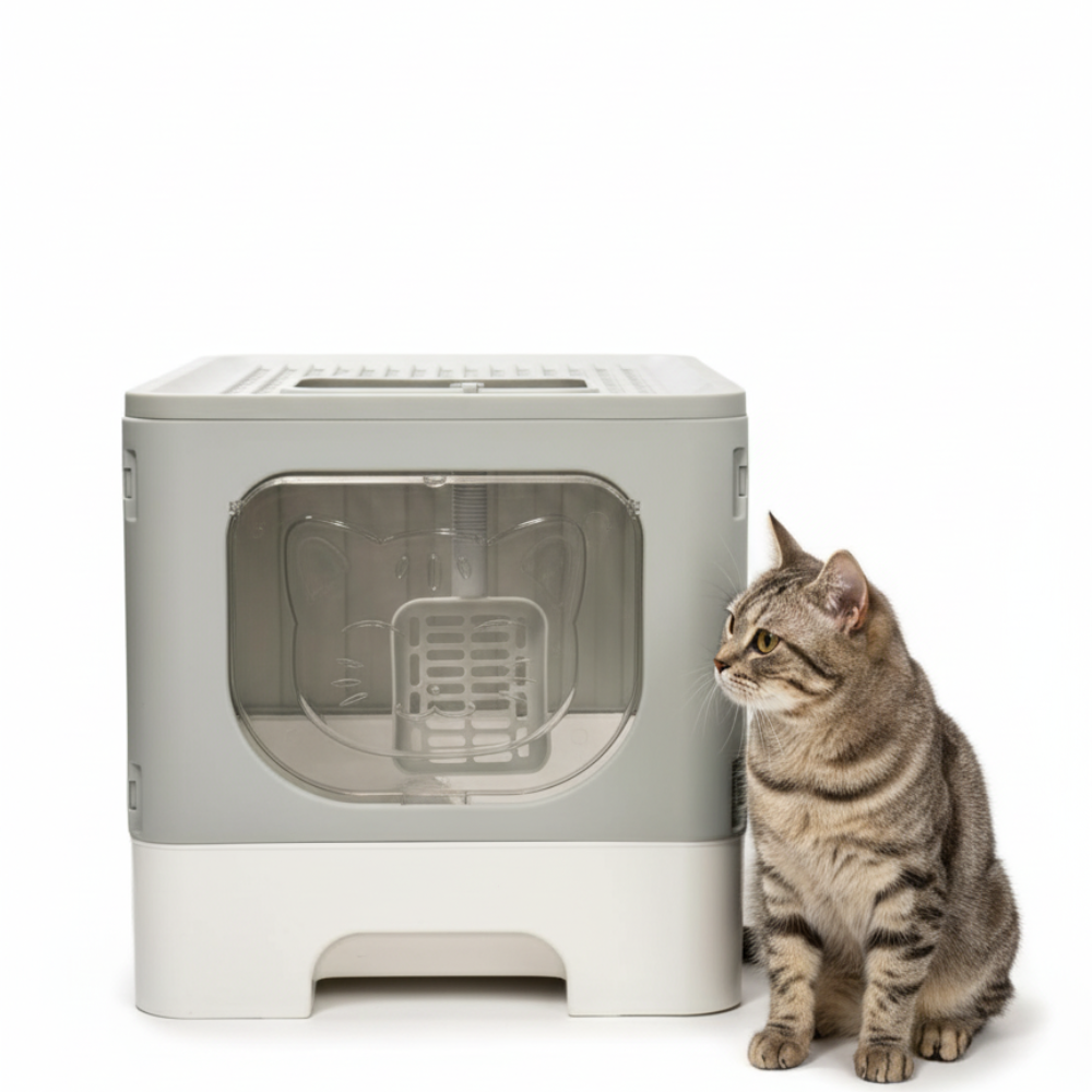 Skatrs Foldable Covered Cat Litter Box with Anti-Spill Tray Easy Cleaning Spacious Design Top and Side Openings Litter Tray for Cats and Kittens Litter Supplies Skatrs