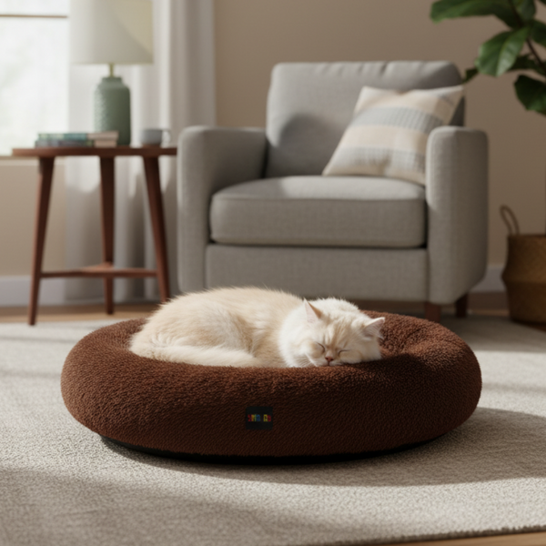 Skatrs Round Donut Bed for Cats and Small and Medium Dogs (Brown)