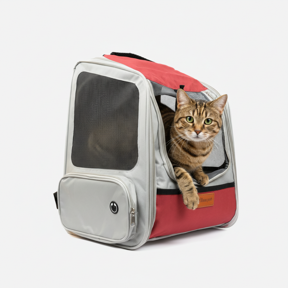 Skatrs Breathable Cat Backpack Carrier Foldable & Ventilated Travel Bag for Adult & Kitten Cats (Red) Cats-Bedding, Mats & Travel Supplies Skatrs 17inch X 13inch X 12 inch
