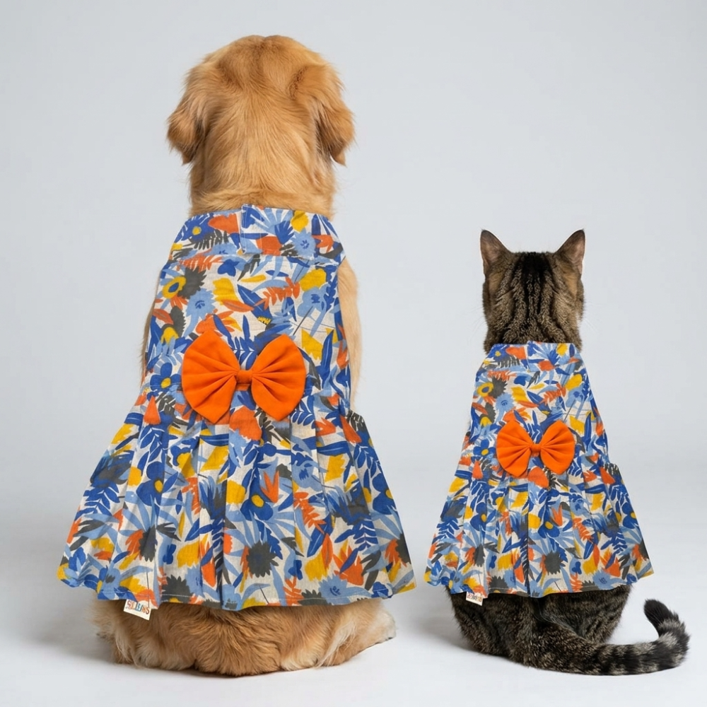 Skatrs Cotton Dress for Dogs and Cats (Blue Beach Print) Both-Clothing & Accessories Skatrs M