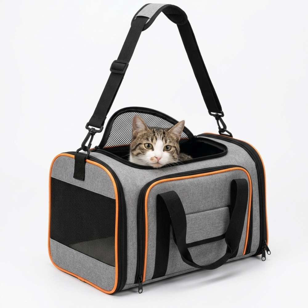 Skatrs Foldable Expandable Pet Travel Carrier Bag for Small Dogs, Adult Cats & Kittens (Grey with Orange) Both-Bedding, Mats & Travel Supplies Skatrs