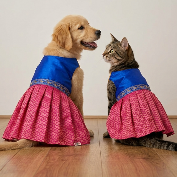 Skatrs Ethnic Lehenga Dress for Dogs and Cats (Royal Pink & Blue)