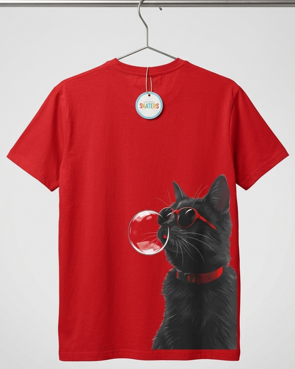 Skatrs Midnight Meow Oversized Tee for Men and Women (Red)