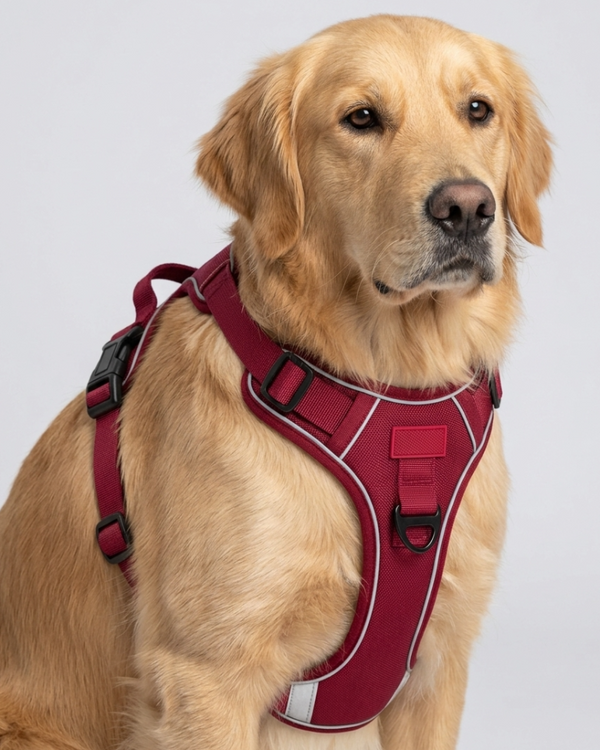 Skatrs Fully Padded Reflective Harness for Dogs & Cats (Maroon)
