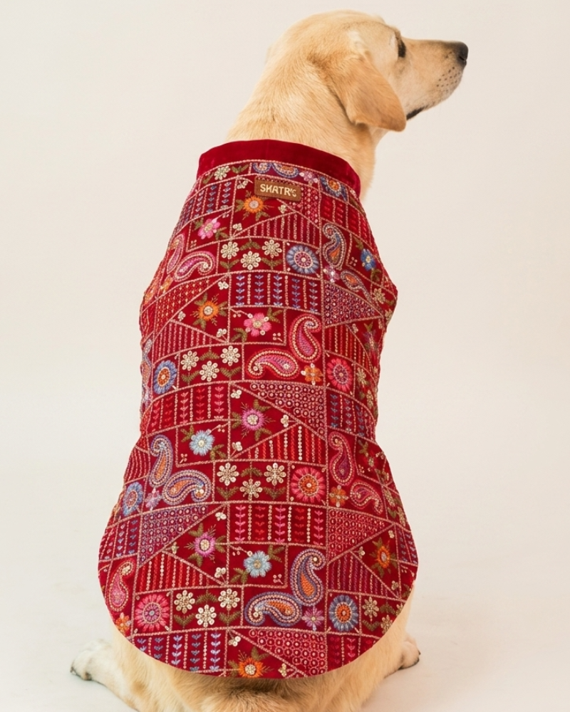 Skatrs Maharaja Handcrafted Sherwani for Dogs and Cats (Crimson Red) Both-Clothing & Accessories Skatrs