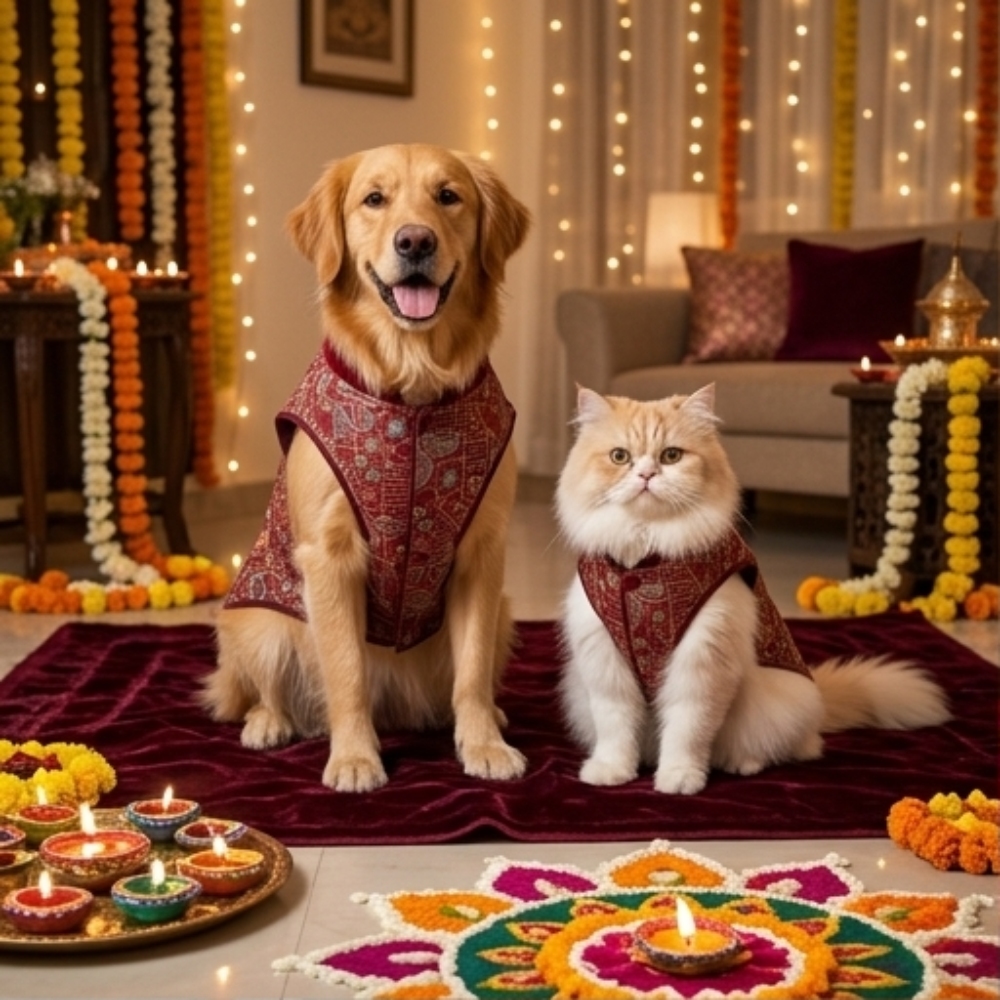 Skatrs Maharaja Handcrafted Sherwani for Dogs and Cats (Crimson Red) Both-Clothing & Accessories Skatrs