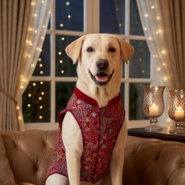 Skatrs Maharaja Handcrafted Sherwani for Dogs and Cats (Crimson Red)