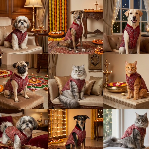 Skatrs Maharaja Handcrafted Sherwani for Dogs and Cats (Crimson Red)