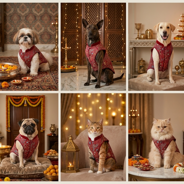 Skatrs Maharaja Handcrafted Sherwani for Dogs and Cats (Crimson Red)