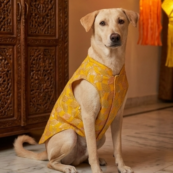 Skatrs Maharaja Handcrafted Sherwani for Dogs and Cats (Sunshine Gold)