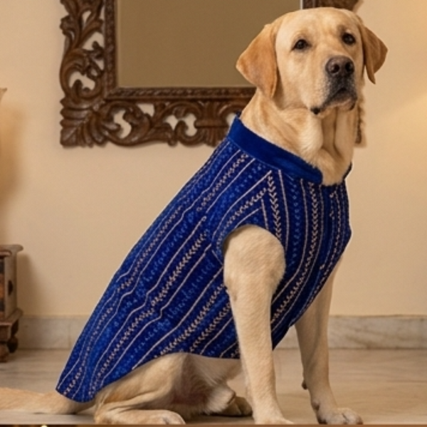 Skatrs Maharaja Handcrafted Sherwani for Dogs and Cats (Sapphire Blue)