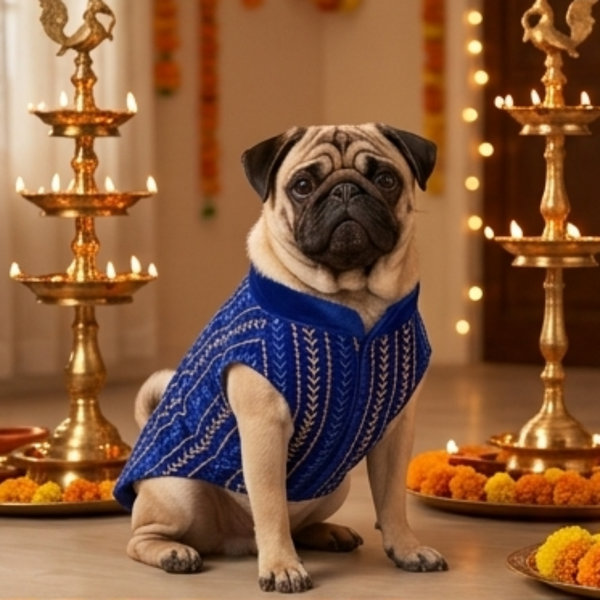 Skatrs Maharaja Handcrafted Sherwani for Dogs and Cats (Sapphire Blue)