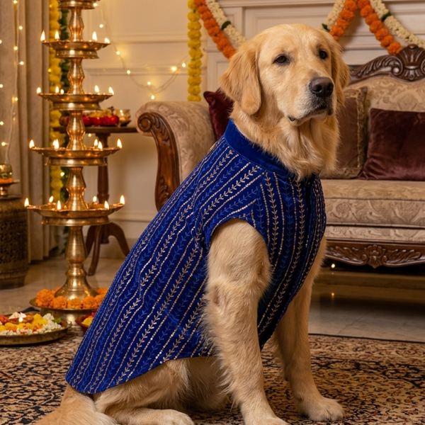Skatrs Maharaja Handcrafted Sherwani for Dogs and Cats (Sapphire Blue)