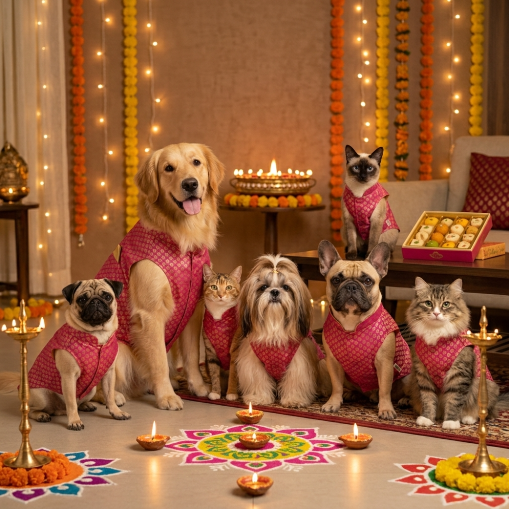 Skatrs Brocade Gold Printed Sherwani for Dogs and Cats (Pink) Both-Clothing & Accessories Skatrs