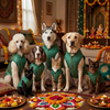 Skatrs Brocade Gold Printed Sherwani for Dogs and Cats (Teal) Both-Clothing & Accessories Skatrs