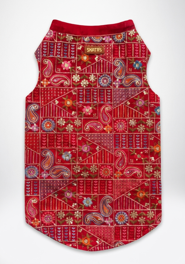 Skatrs Maharaja Handcrafted Sherwani for Dogs and Cats (Crimson Red) Both-Clothing & Accessories Skatrs