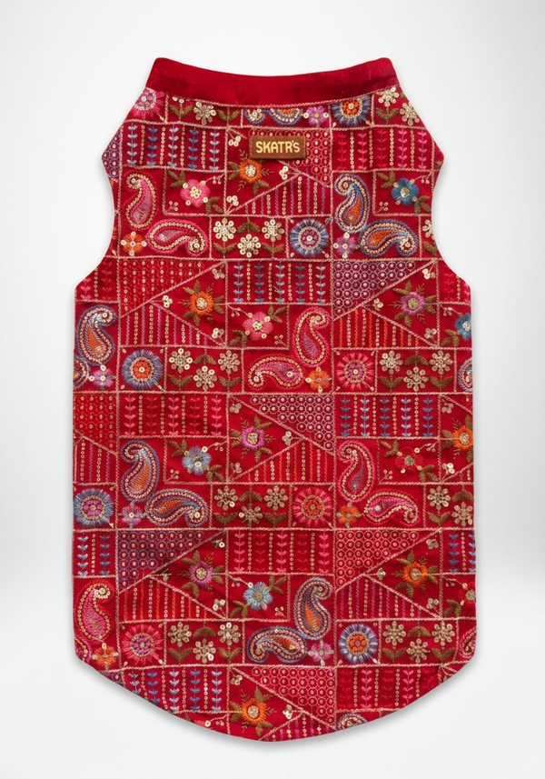 Skatrs Maharaja Handcrafted Sherwani for Dogs and Cats (Crimson Red)