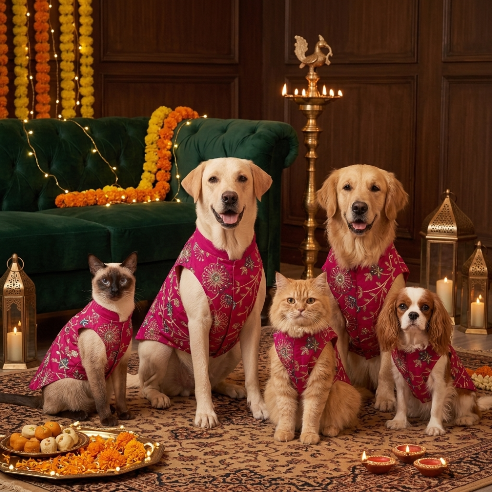 Skatrs Maharaja Handcrafted Sherwani for Dogs and Cats (Fuchsia) Both-Clothing & Accessories Skatrs