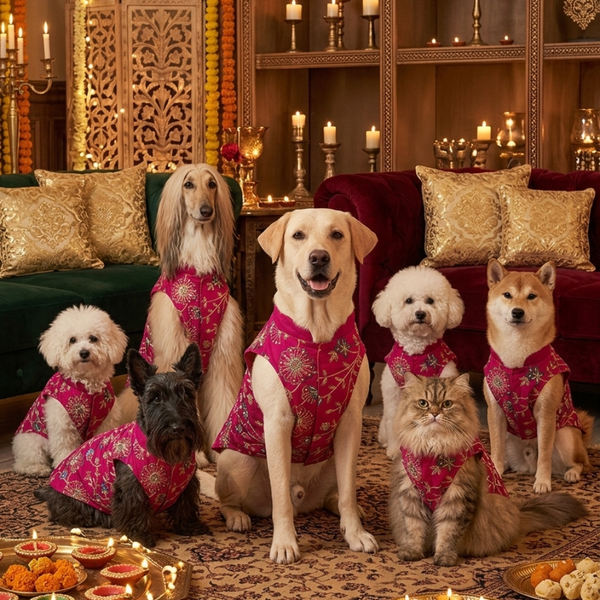 Skatrs Maharaja Handcrafted Sherwani for Dogs and Cats (Fuchsia)